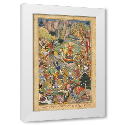 Humayun Defeating the Afghans before Reconquering India, c.1590 White Modern Wood Framed Art Print by Mughal school, 16th century