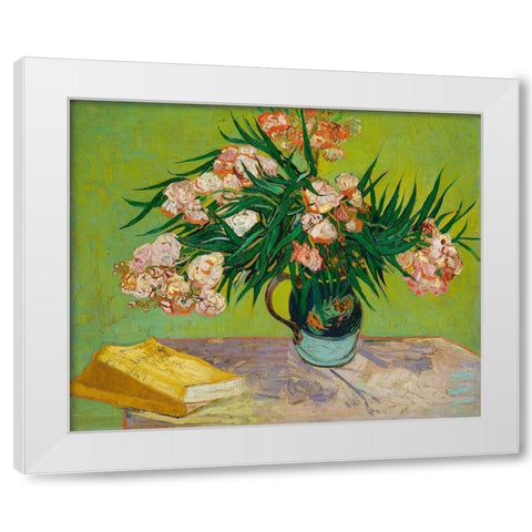 Oleanders (1888) White Modern Wood Framed Art Print by Van Gogh, Vincent