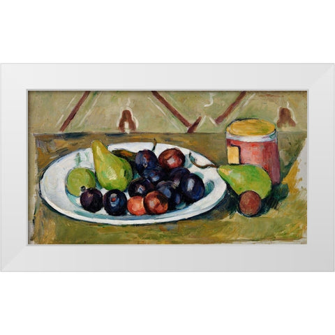 Plate with Fruit and Pot of Preserves White Modern Wood Framed Art Print by Cezanne, Paul