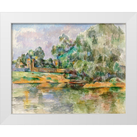 Riverbank White Modern Wood Framed Art Print by Cezanne, Paul