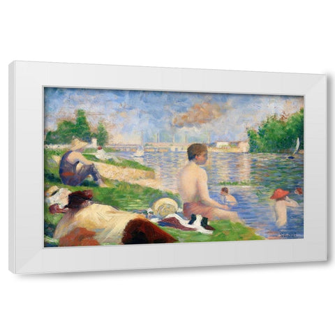 Final Study for “Bathers at Asnièresâ€Â White Modern Wood Framed Art Print by Seurat, Georges