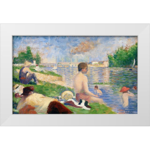 Final Study for “Bathers at Asnièresâ€Â White Modern Wood Framed Art Print by Seurat, Georges