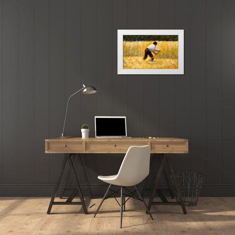 The Mower White Modern Wood Framed Art Print by Seurat, Georges