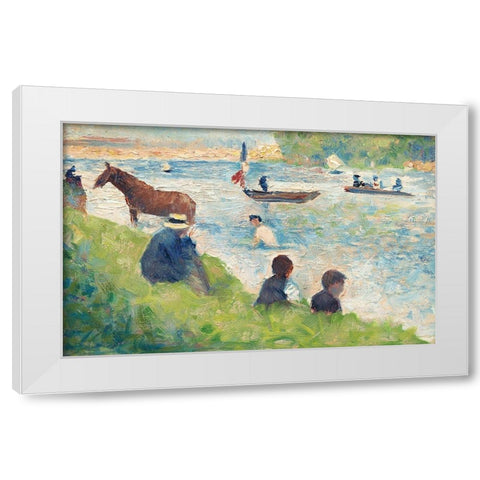 Horse and Boats White Modern Wood Framed Art Print by Seurat, Georges