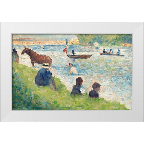 Horse and Boats White Modern Wood Framed Art Print by Seurat, Georges