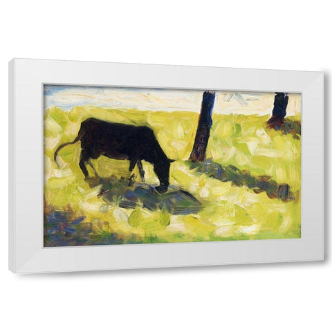 Black Cow in a Meadow  White Modern Wood Framed Art Print by Seurat, Georges