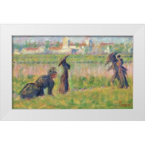 Figures in a Landscape White Modern Wood Framed Art Print by Seurat, Georges