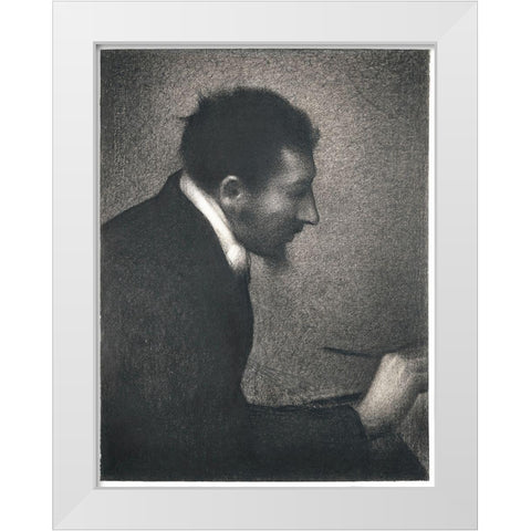 Aman-Jean, Portrait of Edmond Francois Aman-Jean White Modern Wood Framed Art Print by Seurat, Georges