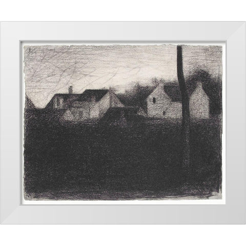 Landscape With Houses White Modern Wood Framed Art Print by Seurat, Georges