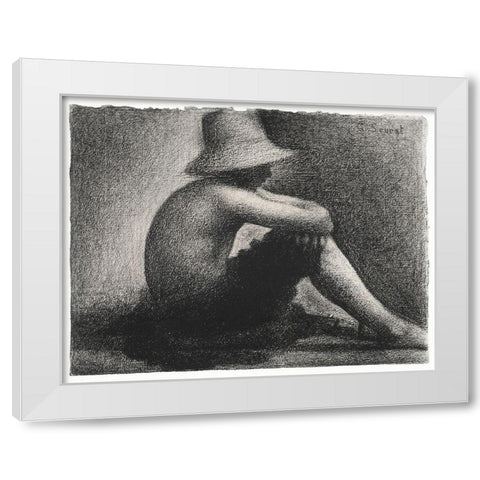 Seated Boy with Straw Hat White Modern Wood Framed Art Print by Seurat, Georges