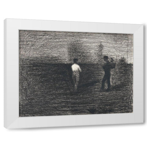 Peasants White Modern Wood Framed Art Print by Seurat, Georges