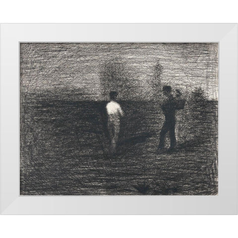 Peasants White Modern Wood Framed Art Print by Seurat, Georges