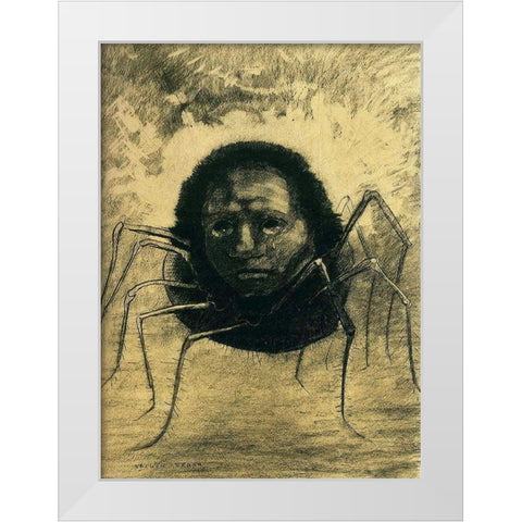 The Crying Spider White Modern Wood Framed Art Print by Redon, Odilon