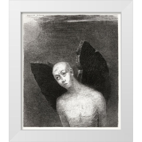 The Fallen Angel Spreads His Black Wings White Modern Wood Framed Art Print by Redon, Odilon