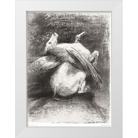 The Impotent Wing Did Not Lift the Animal Into That Black Space  White Modern Wood Framed Art Print by Redon, Odilon