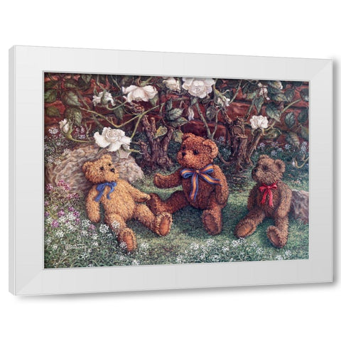 Bears and Roses White Modern Wood Framed Art Print by Kruskamp, Janet