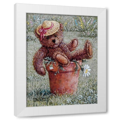 Bear With Hat White Modern Wood Framed Art Print by Kruskamp, Janet