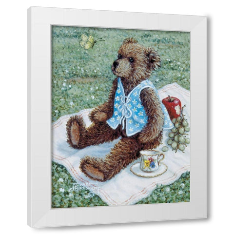 Bear With Butterfly White Modern Wood Framed Art Print by Kruskamp, Janet