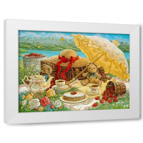 A Beary Nice Picnic White Modern Wood Framed Art Print by Kruskamp, Janet