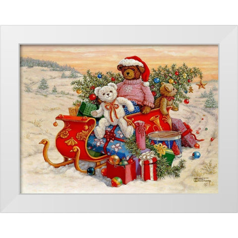 Bears Sleigh Ride White Modern Wood Framed Art Print by Kruskamp, Janet