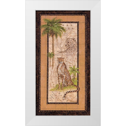 Map with Cheetah White Modern Wood Framed Art Print by Kruskamp, Janet