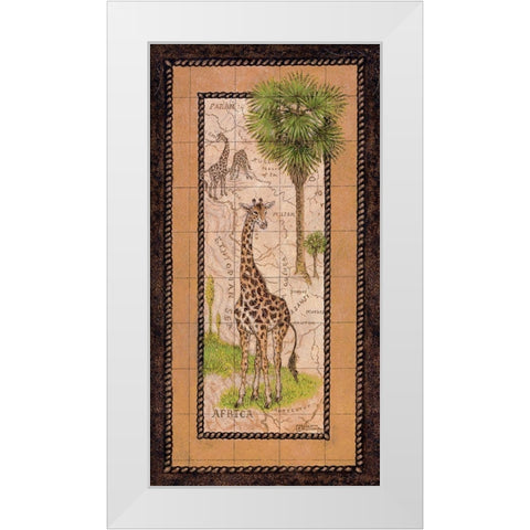 Map with Giraffe White Modern Wood Framed Art Print by Kruskamp, Janet