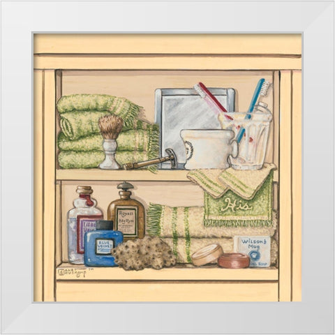 His Bathroom Shelf White Modern Wood Framed Art Print by Kruskamp, Janet