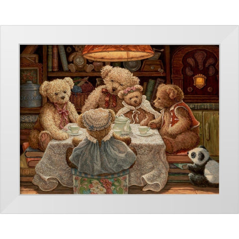 Teddy Bear Tea Party White Modern Wood Framed Art Print by Kruskamp, Janet