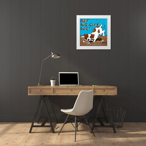 Hot Dig-Gity Dog White Modern Wood Framed Art Print by Kruskamp, Janet