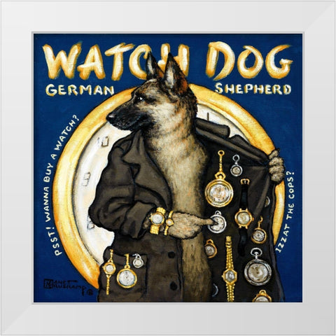 Watch Dog White Modern Wood Framed Art Print by Kruskamp, Janet