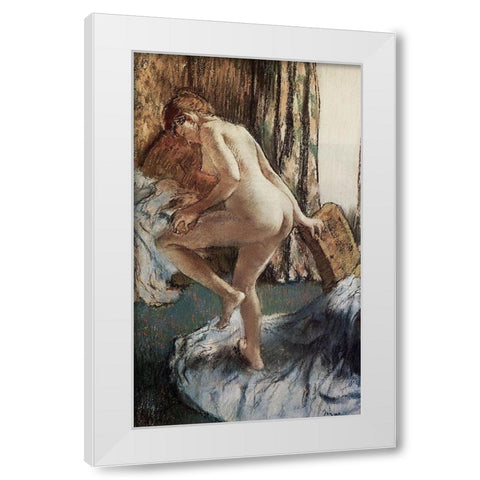After the Bath White Modern Wood Framed Art Print by Degas, Edgar