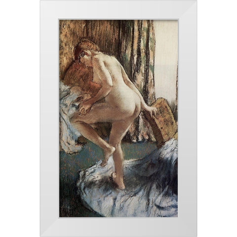 After the Bath White Modern Wood Framed Art Print by Degas, Edgar