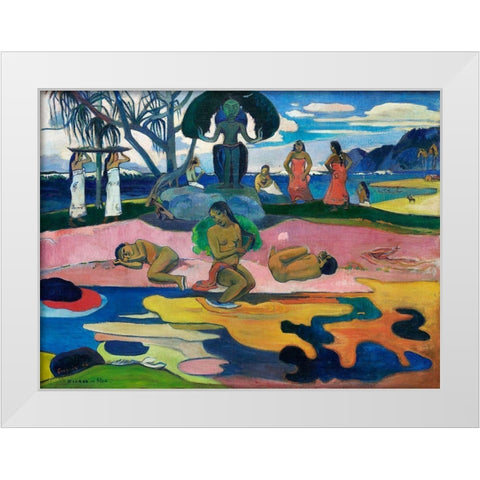 Day of the God White Modern Wood Framed Art Print by Gauguin, Paul