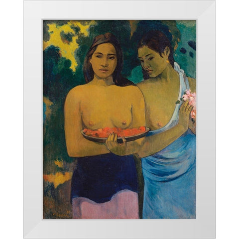 Two Tahitian Women White Modern Wood Framed Art Print by Gauguin, Paul