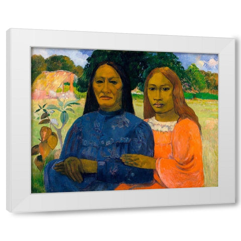 Two Women White Modern Wood Framed Art Print by Gauguin, Paul