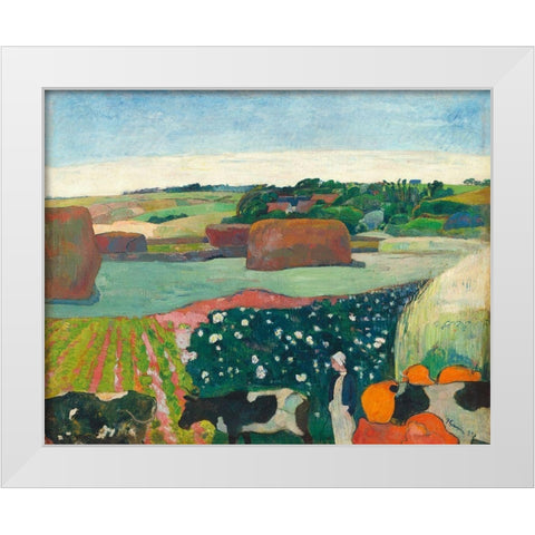 Haystacks in Brittany White Modern Wood Framed Art Print by Gauguin, Paul