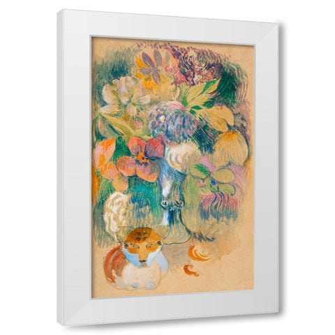 Still Life with Cat White Modern Wood Framed Art Print by Gauguin, Paul
