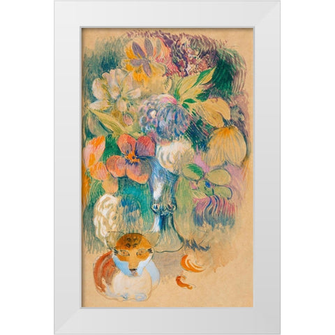 Still Life with Cat White Modern Wood Framed Art Print by Gauguin, Paul