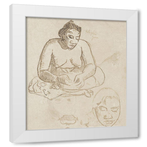 Seated Tahitian Woman White Modern Wood Framed Art Print by Gauguin, Paul