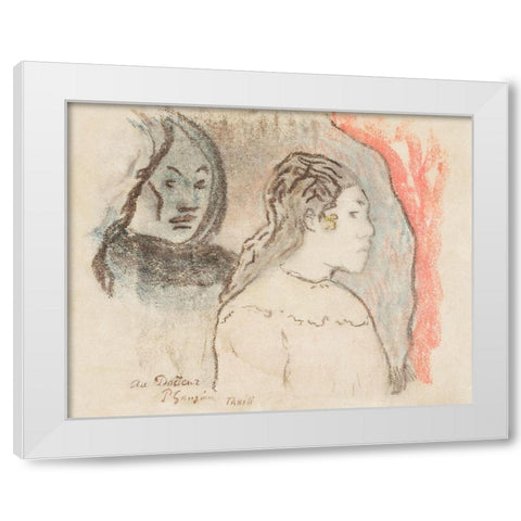 Study of Tahitian Heads White Modern Wood Framed Art Print by Gauguin, Paul
