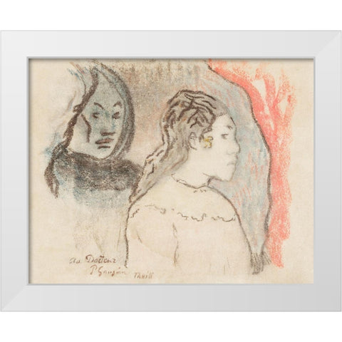 Study of Tahitian Heads White Modern Wood Framed Art Print by Gauguin, Paul