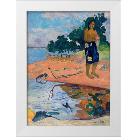 Haere Pape White Modern Wood Framed Art Print by Gauguin, Paul