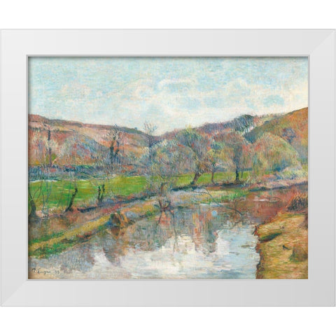 Brittany Landscape White Modern Wood Framed Art Print by Gauguin, Paul