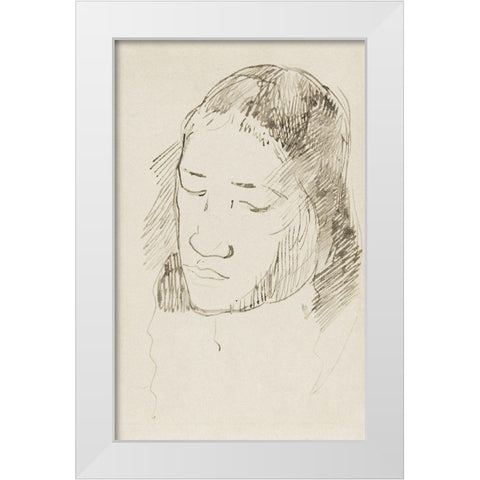 Head of a Tahitian Woman White Modern Wood Framed Art Print by Gauguin, Paul