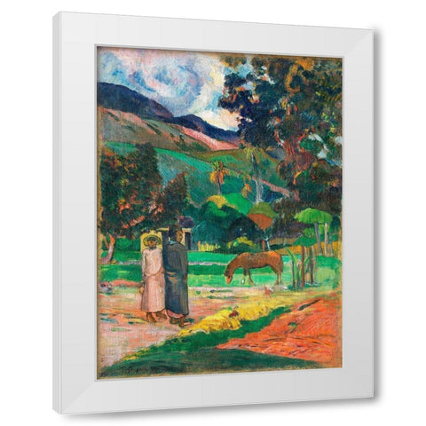 Tahitian Landscape White Modern Wood Framed Art Print by Gauguin, Paul