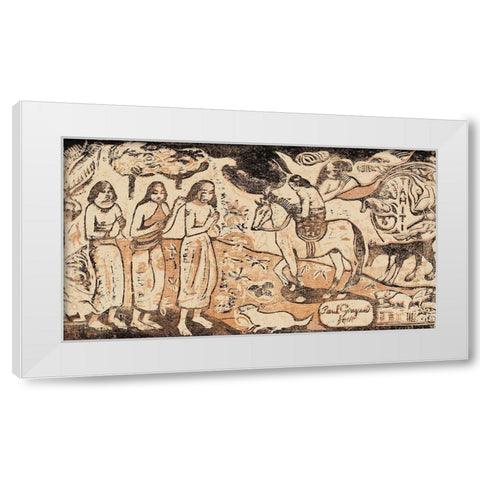 Change of Residence, from the Suite of Late Wood-Block Prints White Modern Wood Framed Art Print by Gauguin, Paul