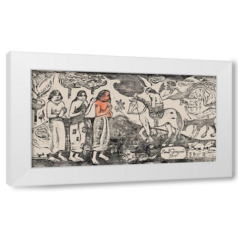 Change of Residence, from the Suite of Late Wood-Block Prints White Modern Wood Framed Art Print by Gauguin, Paul