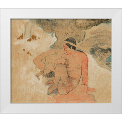 What! Are You Jealous? (Aha oe feii?) White Modern Wood Framed Art Print by Gauguin, Paul