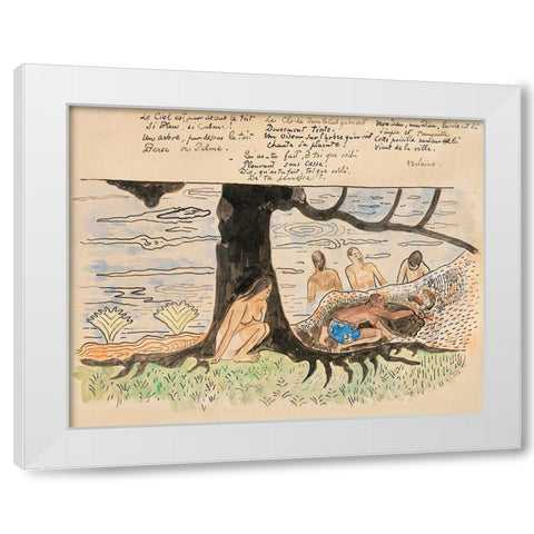 Tahitians Fishing White Modern Wood Framed Art Print by Gauguin, Paul