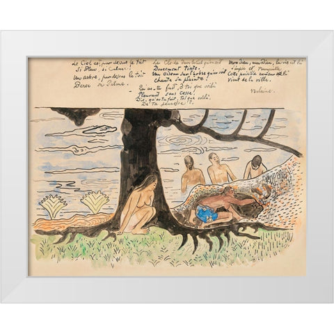 Tahitians Fishing White Modern Wood Framed Art Print by Gauguin, Paul
